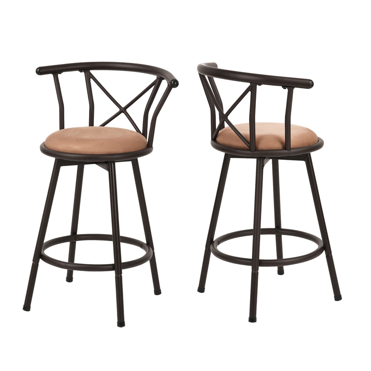 Lot de 2 tabourets de bar rotatif industriel, HAILEY marron, MEUBLES COSY