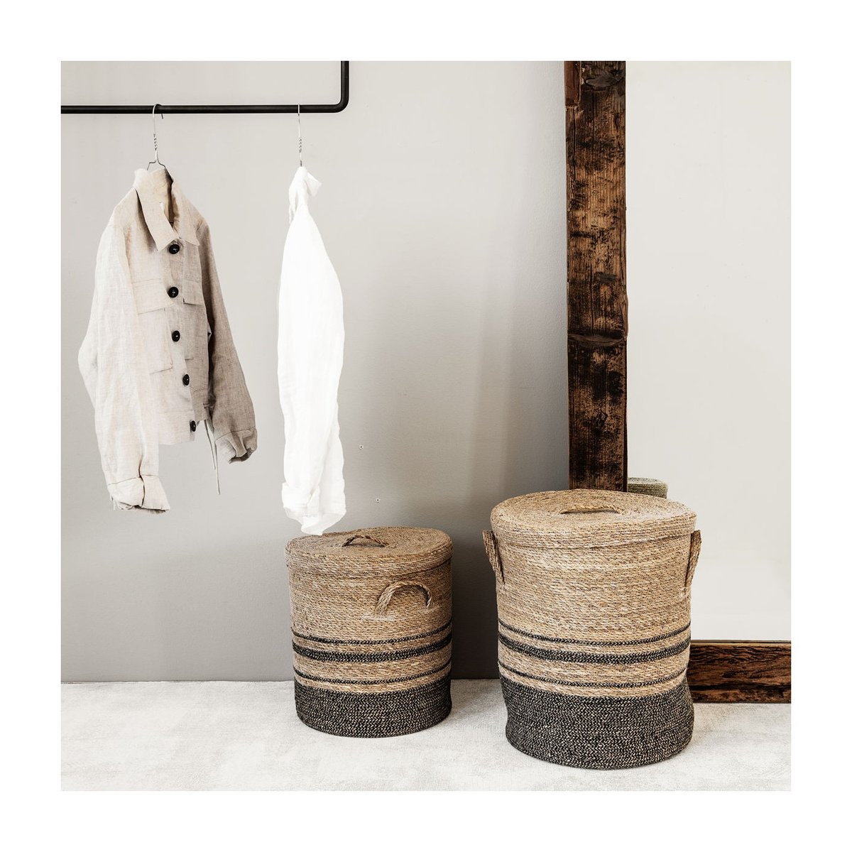 Panier avec couvercle Laundry lot de 2 noir, HOUSE DOCTOR