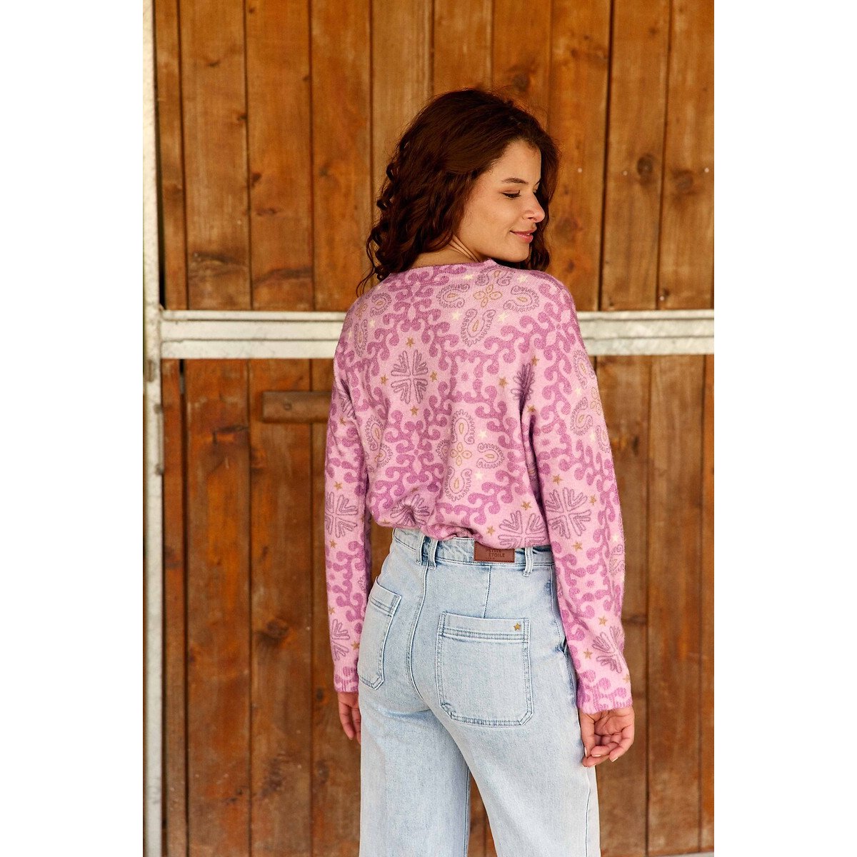 Pullover MADI mit Rundhalsausschnitt und Bandana-Print rosa, LA PETITE ETOILE