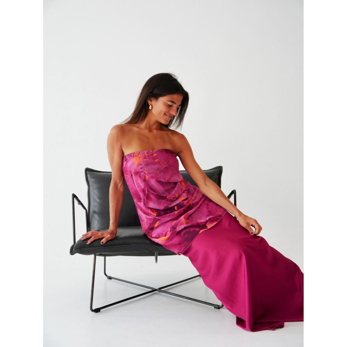 Robe longue bustier drapée IRIS magenta, MINDTRAVELER