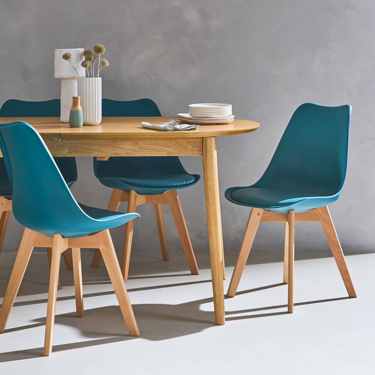 Chaise scandinave bois de hêtre (lot de 6) NILS bleu canard, SWEEEK