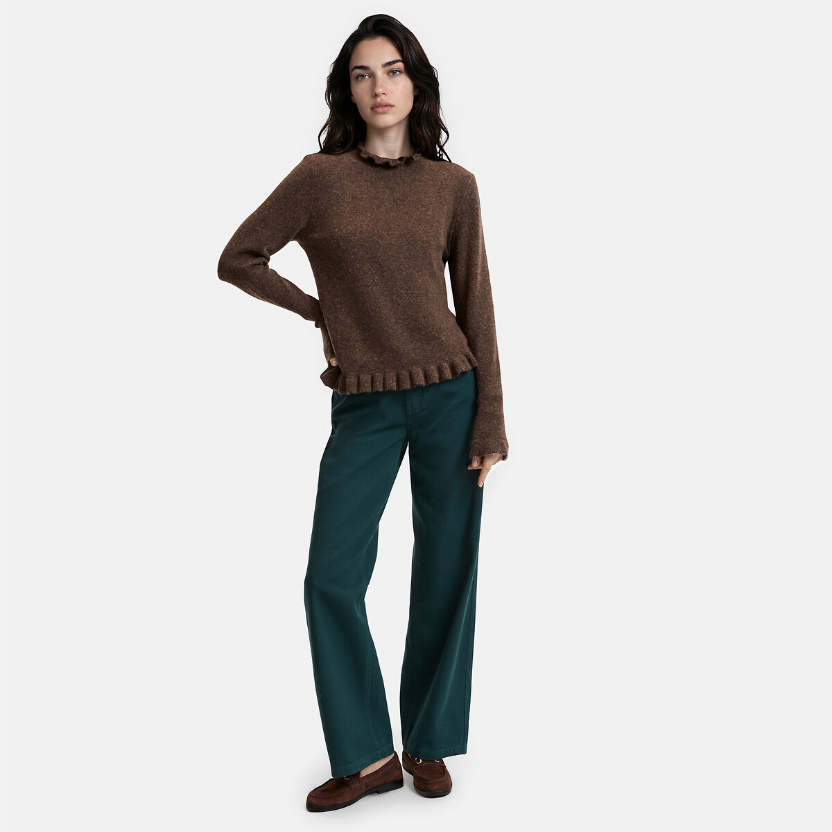 Pull avec détails volants marron, LA REDOUTE COLLECTIONS