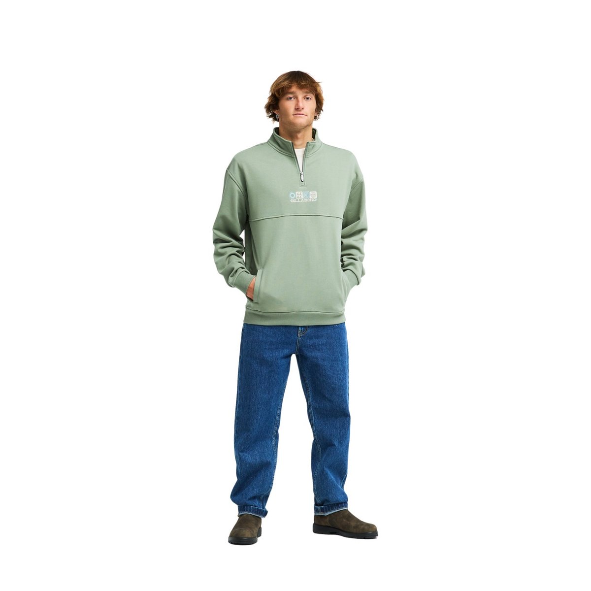 Sweat à 1/2 fermeture éclair BURLEIGH MOCK NECK vert sea spray, BILLABONG