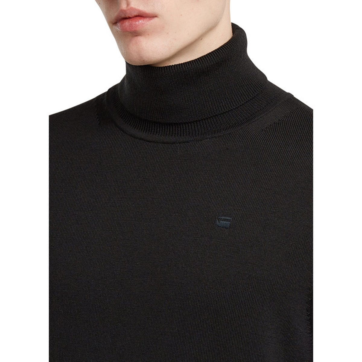 Pull en laine noir uni avec une coupe droite et logo iconique noir, G-Star RAW