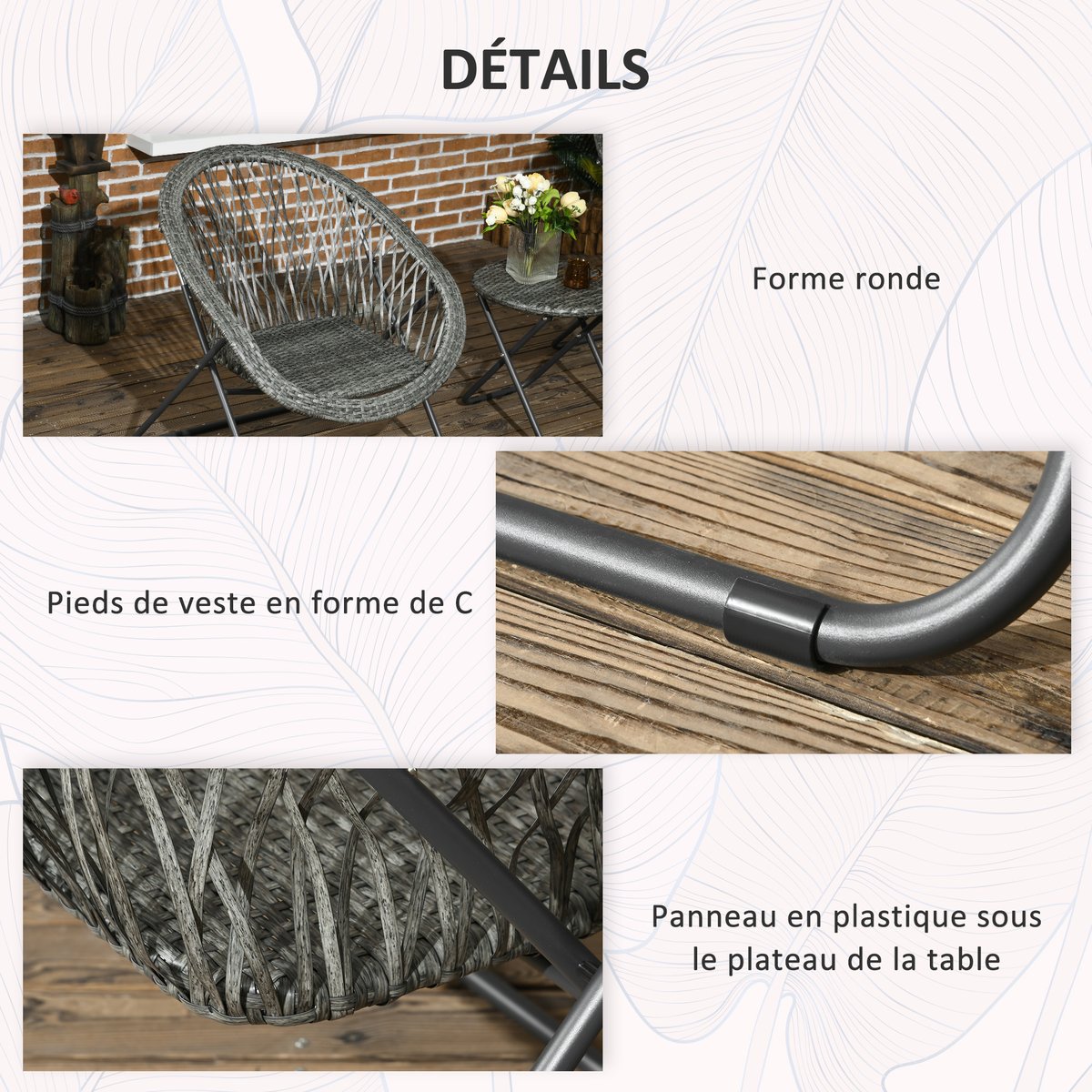 Ensemble canapé et table basse Acier Gris gris, OUTSUNNY