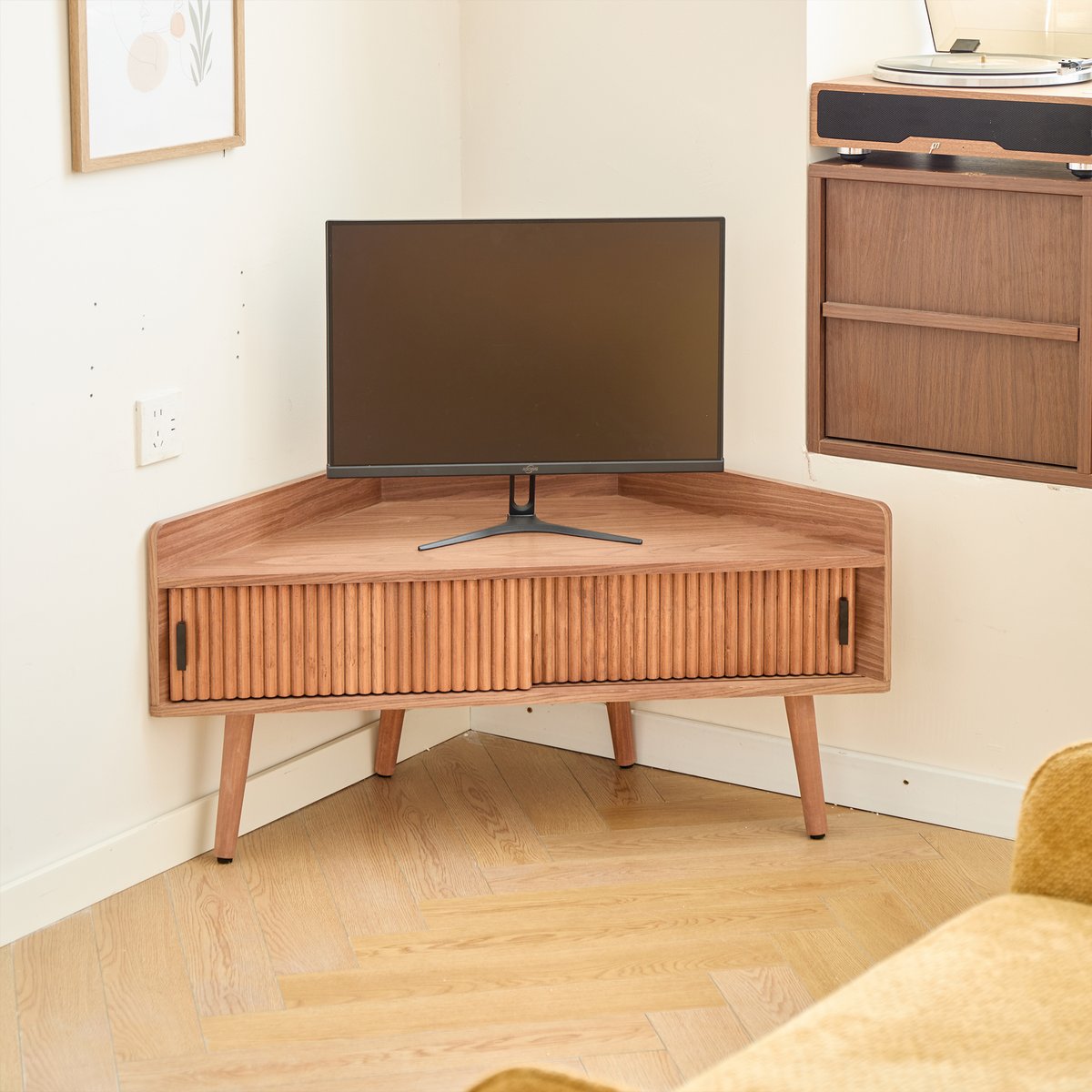 Meuble TV d'angle 2 portes, bois, TORUN marron foncé, NORDLYS