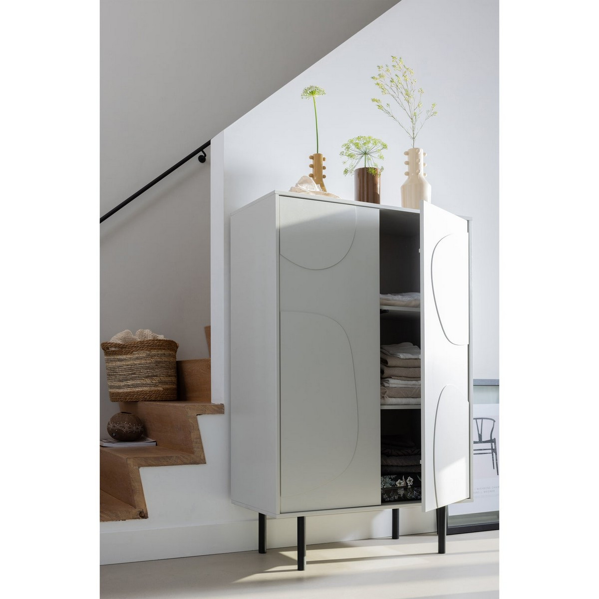 Armoire de rangement en bois de pin - CADIZ blanc brume, WOOOD