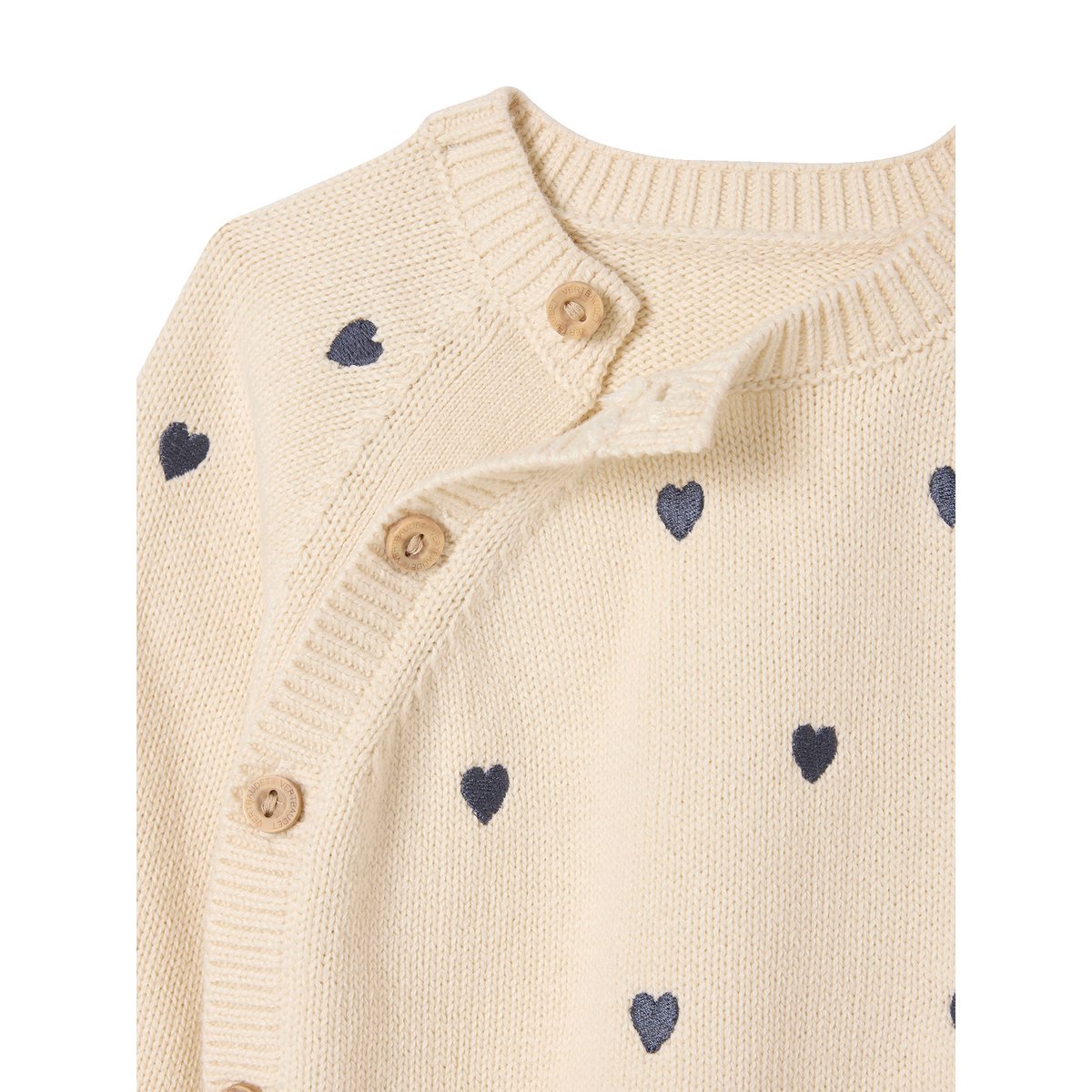 Pull naissance avec petits coeurs brodés écru, VERTBAUDET