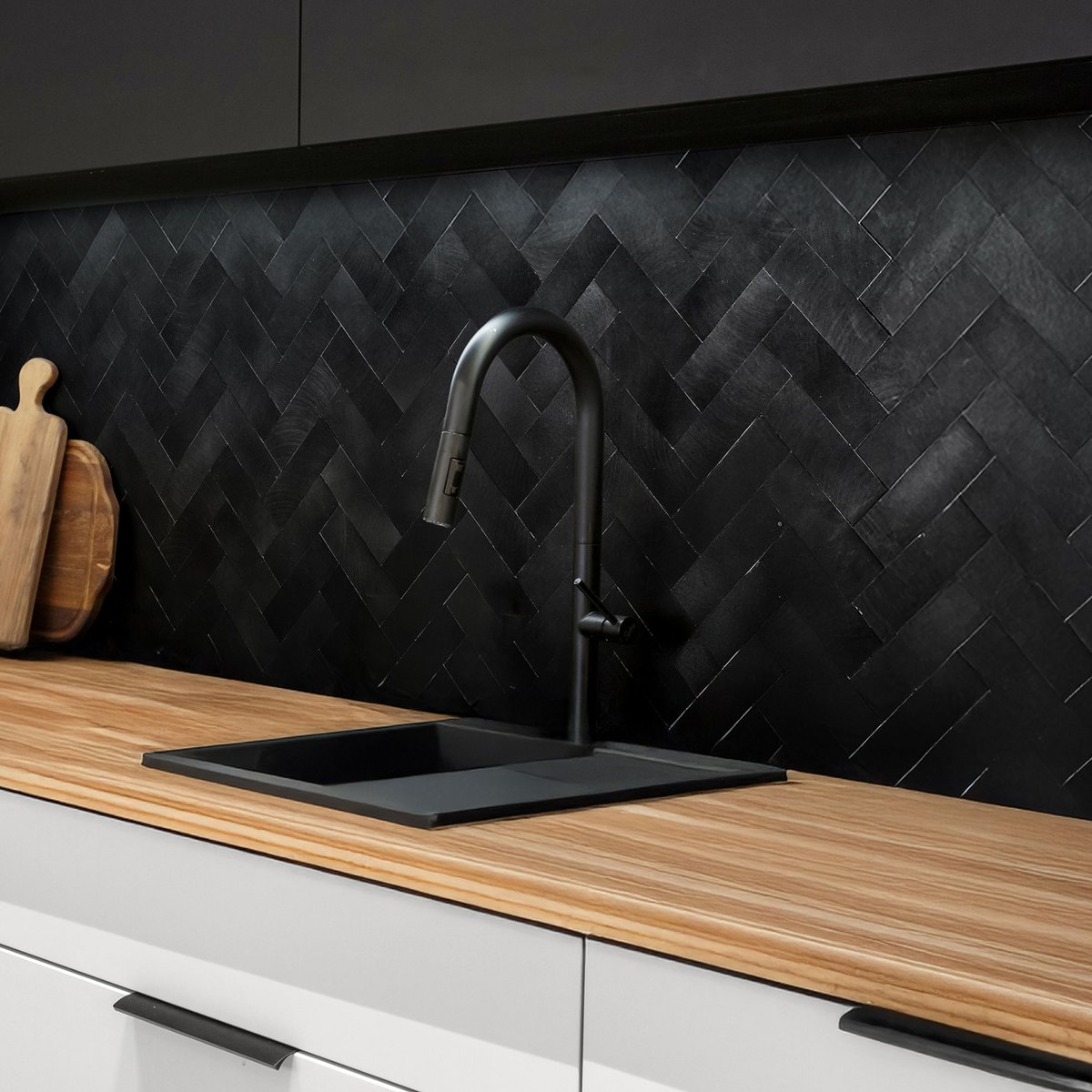Crédence adhésive murale 3D - Effet chevron 4 pièces couleur unique, DOUCEUR D'INTÉRIEUR