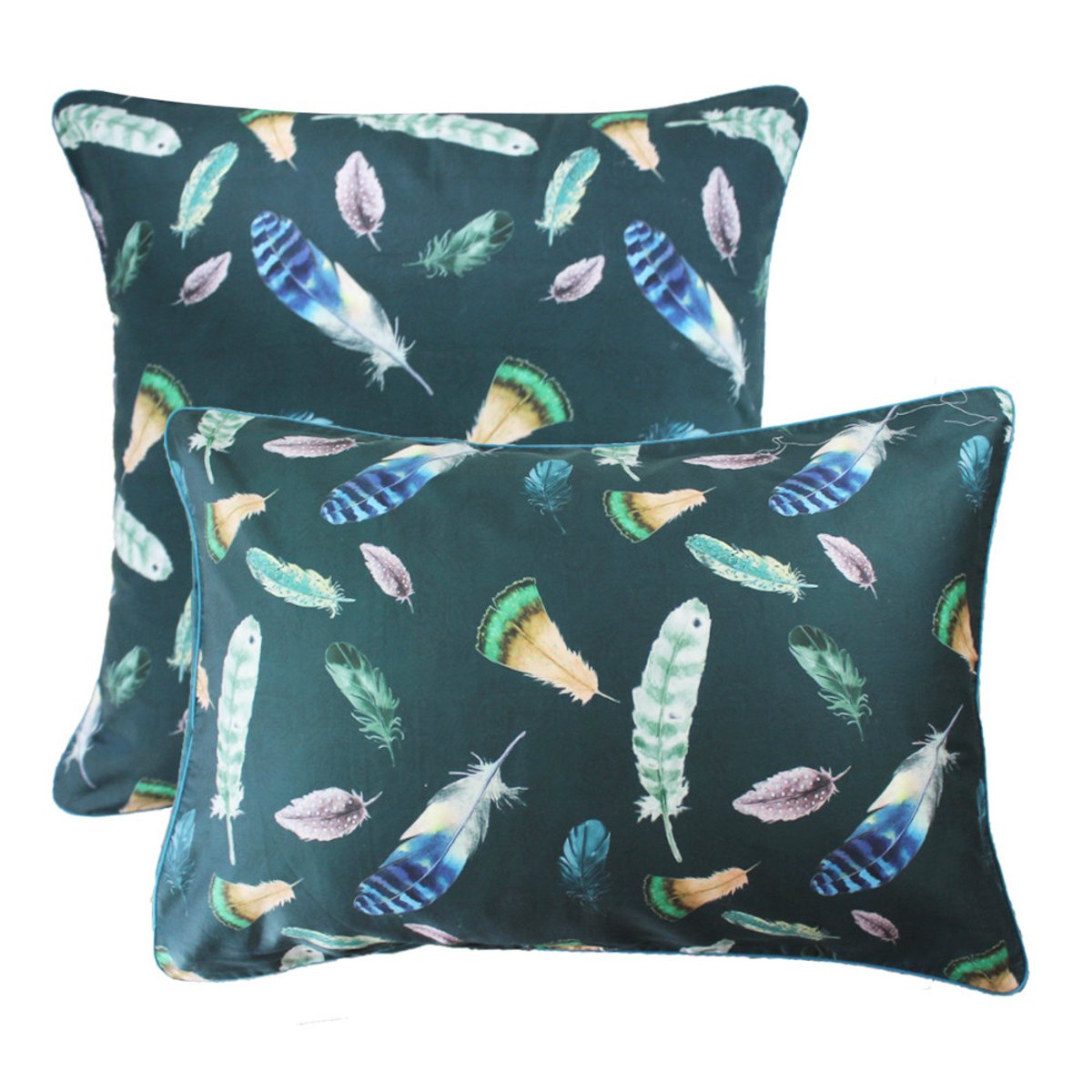 Taie d'oreiller satin de coton FEATHERS green, GARNIER THIEBAUT