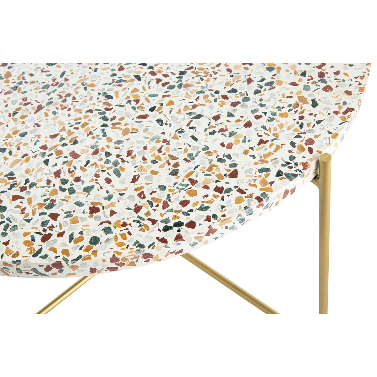 Table basse ronde design en terrazzo et métal doré D55 cm MEZZO crème, MILIBOO
