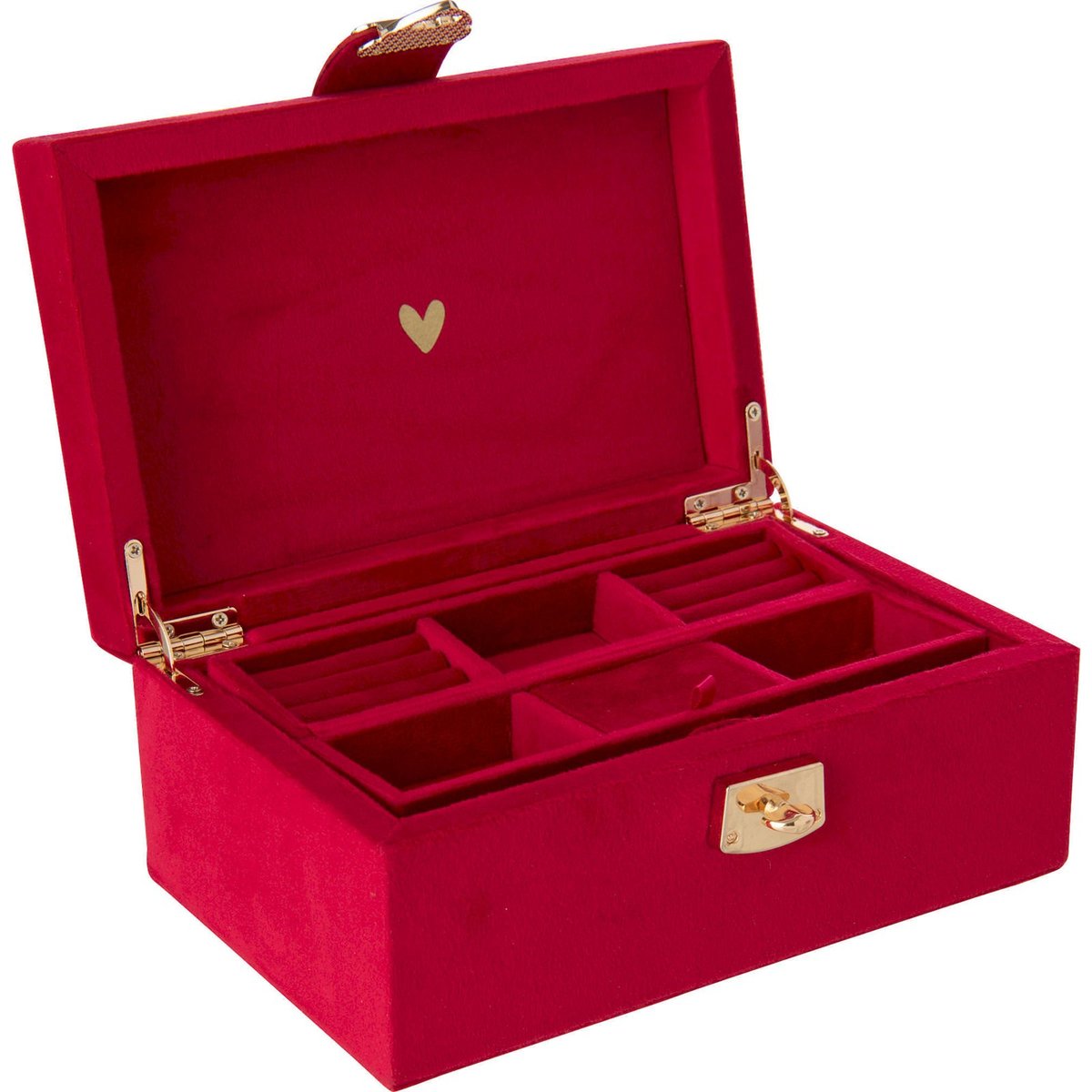 Boîte à bijoux compartimentée en velours rouge carmin, RECOLLECTION