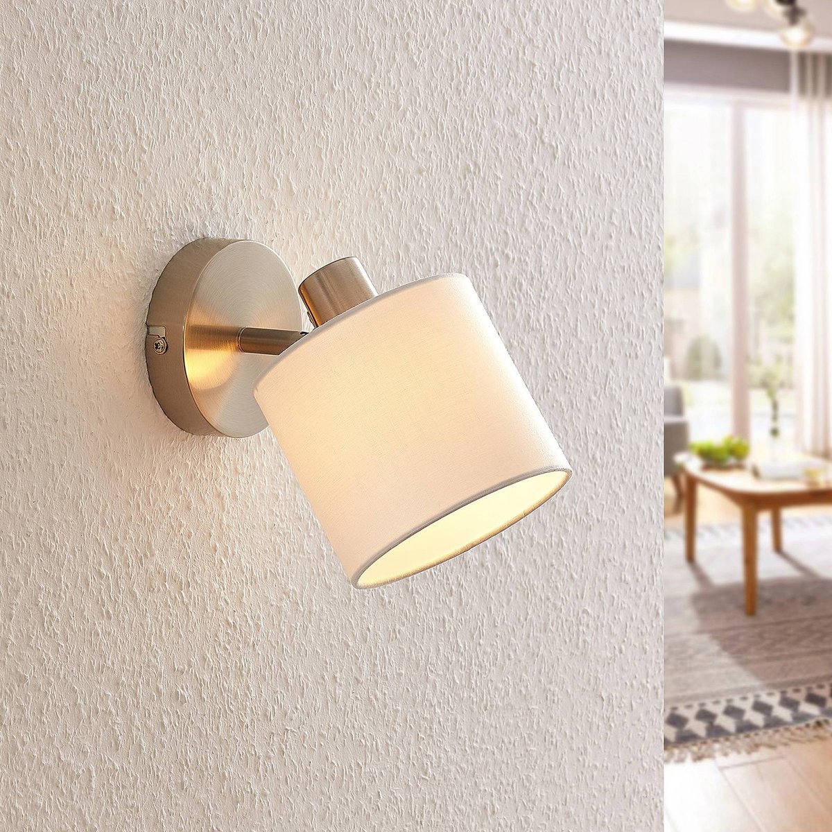 Applique en métal moderne, Stannis nickel mat, blanc, LINDBY