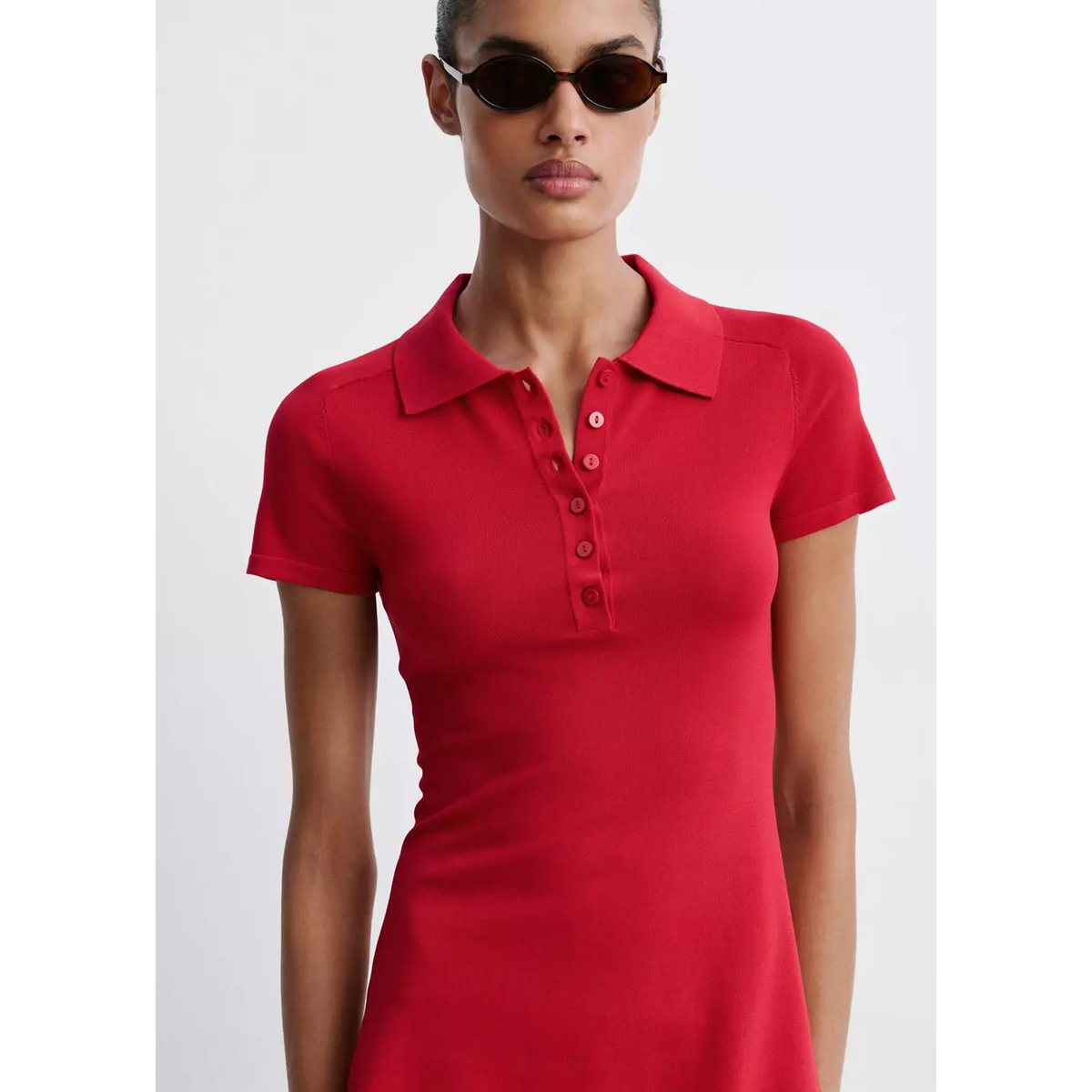 Robe maille col polo rouge, MANGO