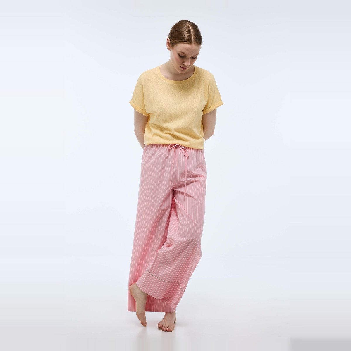 Pantalon rayé en coton bio GOTS pin up, MONOPRIX