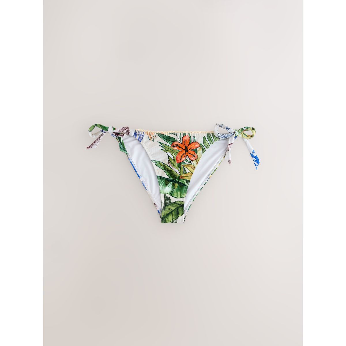 Bas de bikini noué sur les côtés blanc imprimé perroquet crème/marine, NEXT