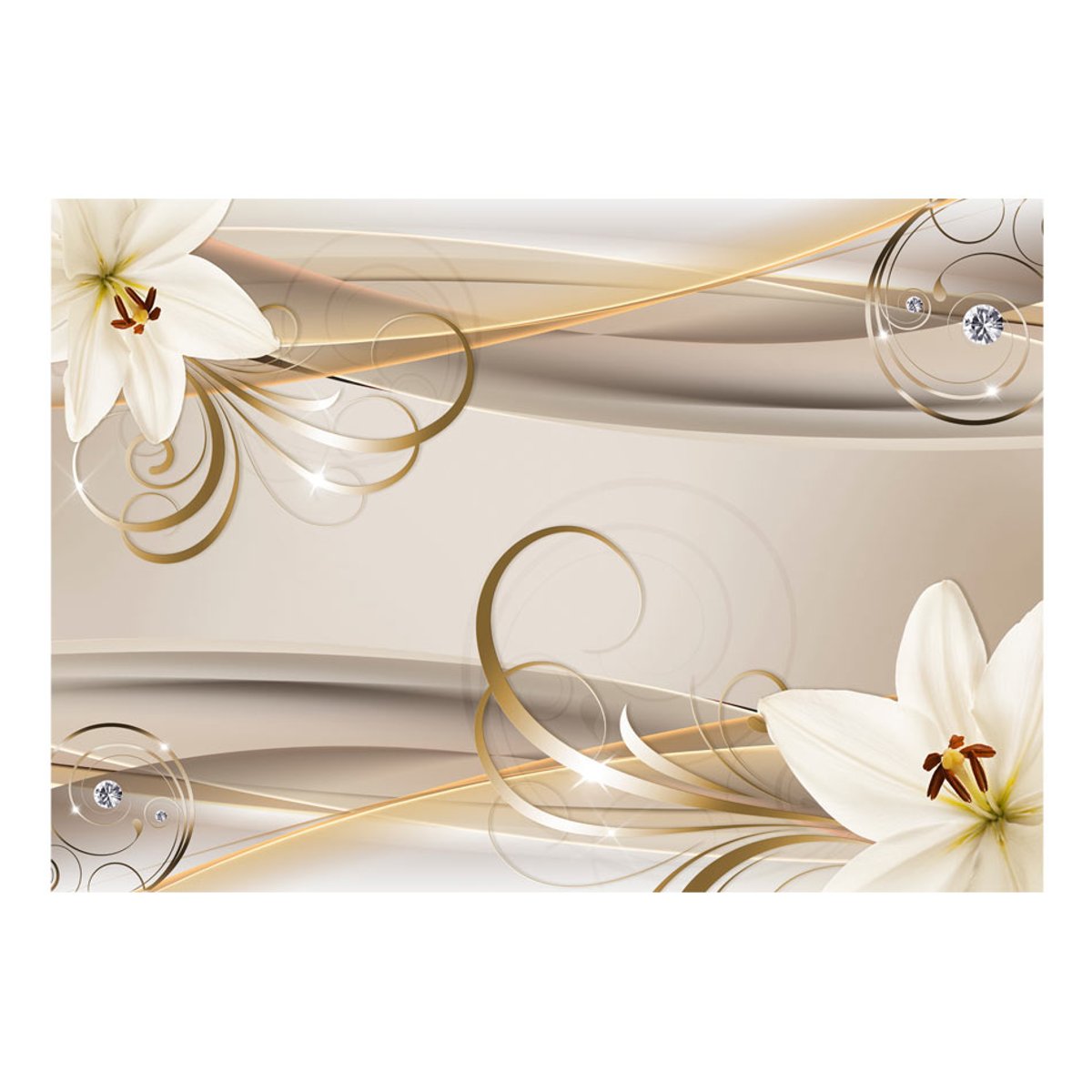 Papier peint intissé panoramique Fleurs Lilies and The Gold Spirals jaune / doré, EDEN