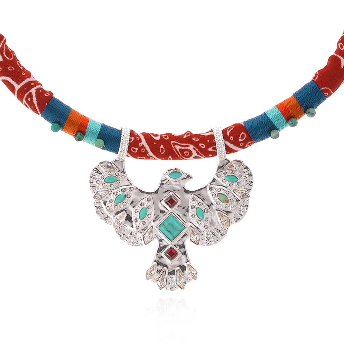 Collier ras de cou en tissu avec pendentif central TEEBY argenté, HIPANEMA