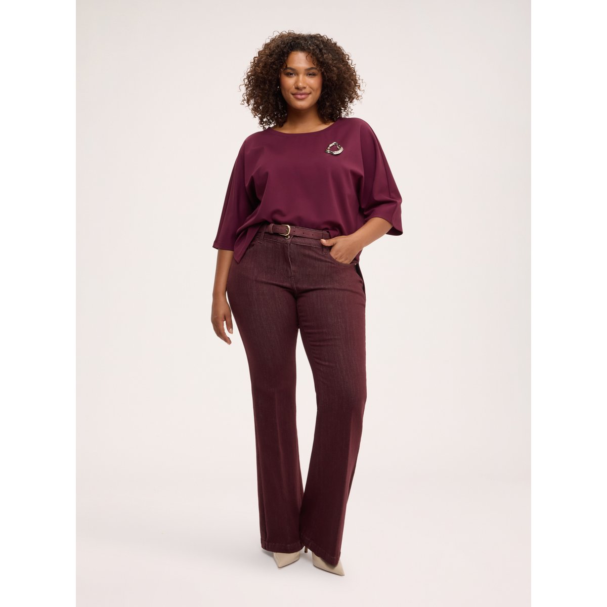 Jean flare avec ceinture burgundy, FIORELLA RUBINO