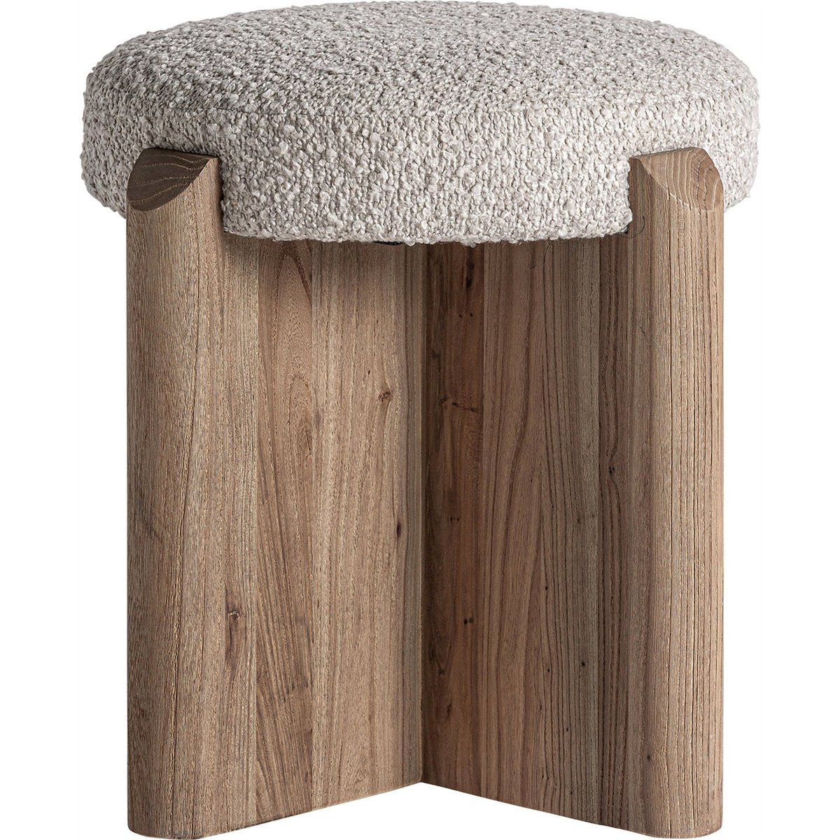 Tabouret jacquard contemporain en bois brun clair vieilli bois d'orme, RECOLLECTION
