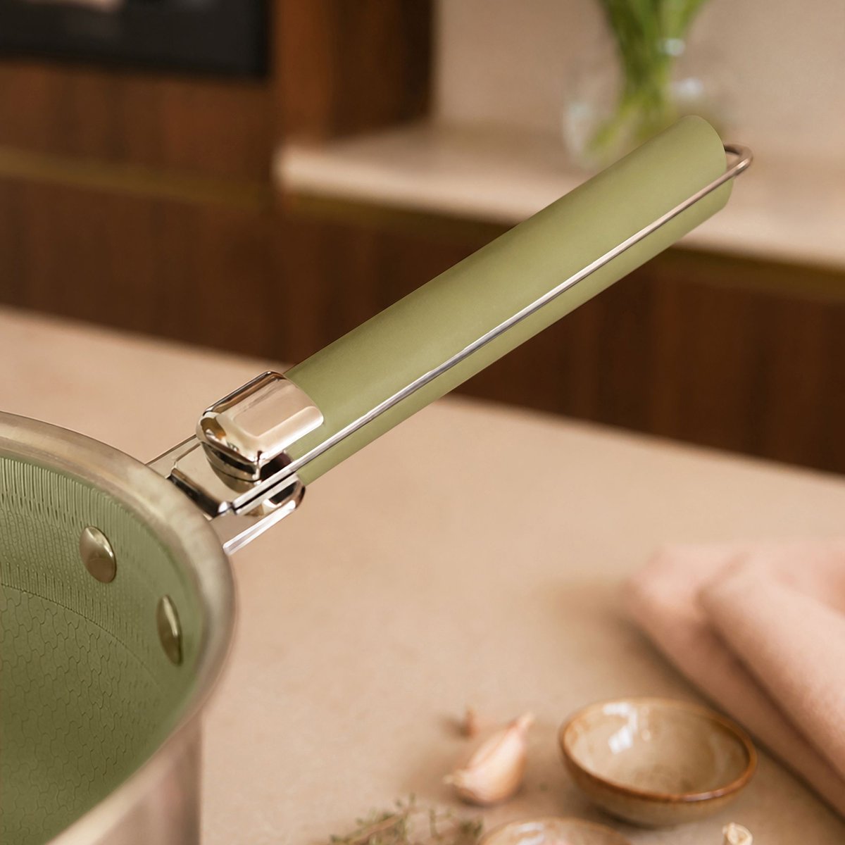 Casserole 18cm en acier inoxydable, AGLAE inox-vert, MENASTYL