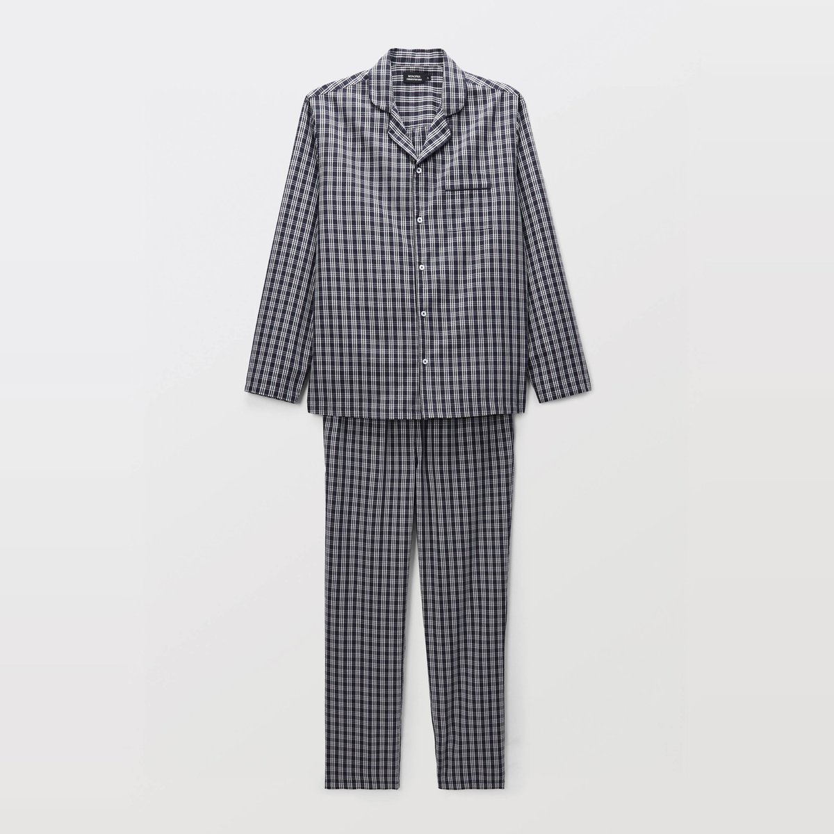 Pyjama Chemise manches longues et pantalon rayé en coton marine, MONOPRIX