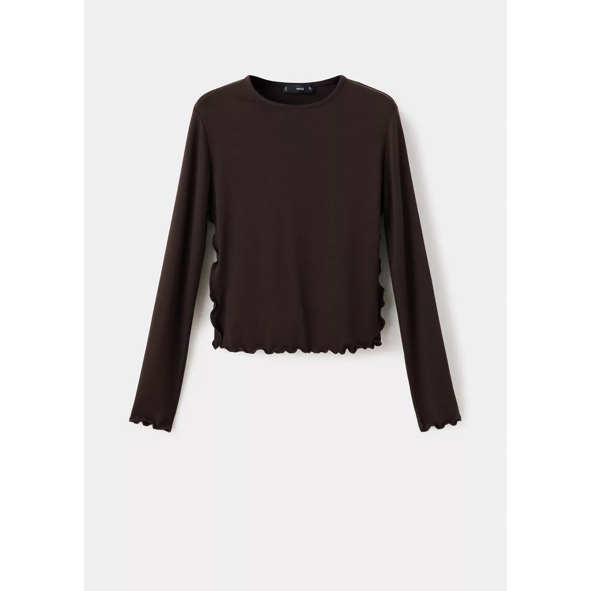 T-shirt côtelé détails festonnés chocolat, MANGO