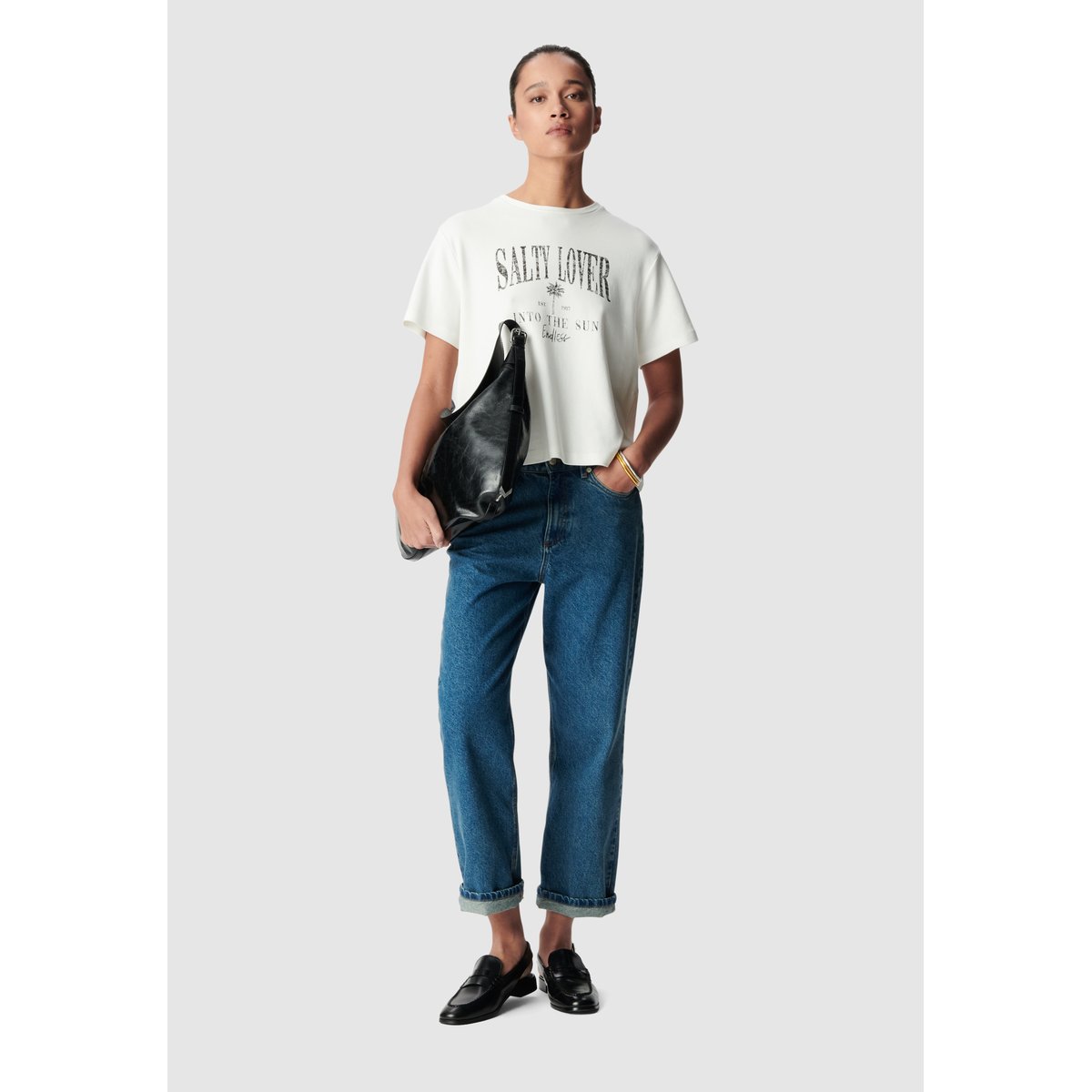 Tee-shirt col rond coton bio message ecru, IKKS