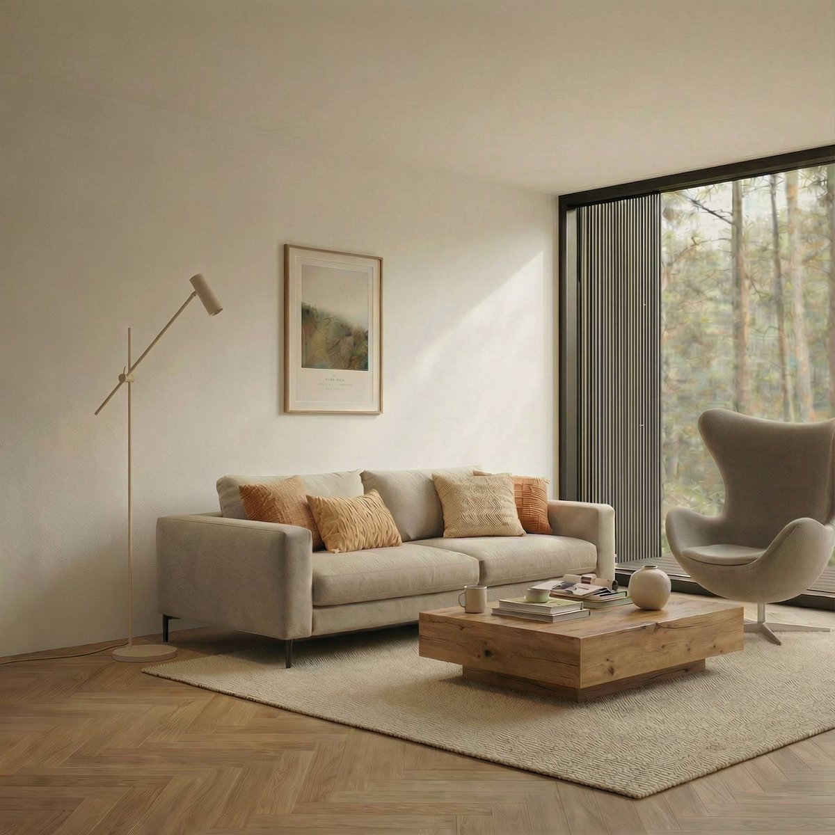 Lampadaire en métal scandinave, Vilo beige, LINDBY