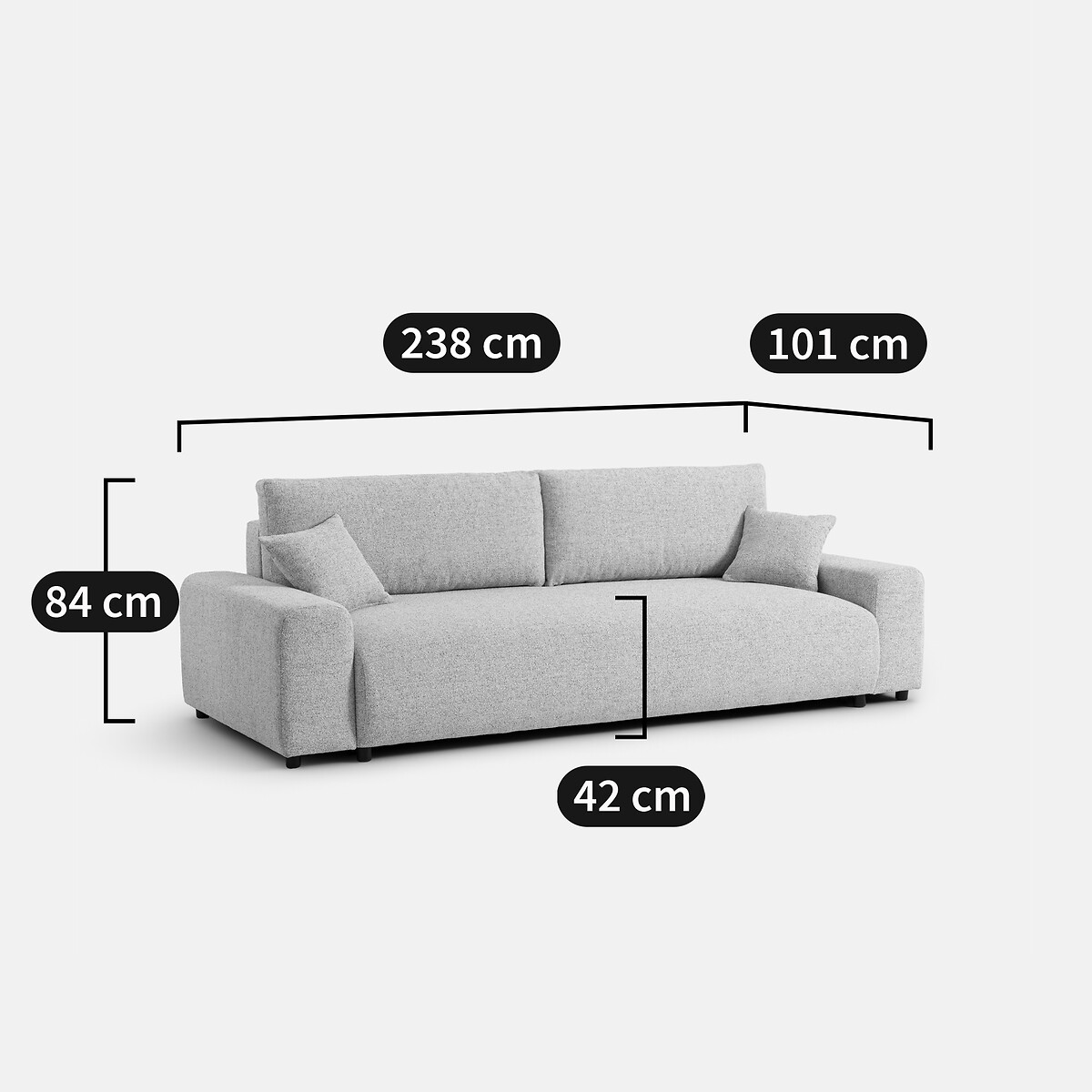 Canapé droit, convertible, avec coffre, 3 places, en chenille flammée, GALENE vert eucalyptus, LA REDOUTE INTERIEURS