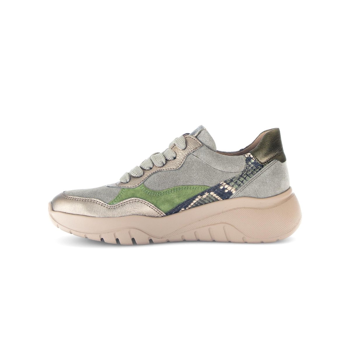 Baskets en cuir lisse à talon compensé vert, GABOR
