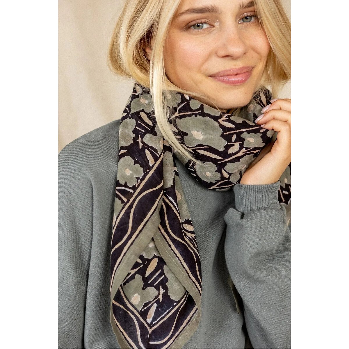 Foulard en voile de coton imprimé, DUPATTA imprimé bleu/vert, APACHES COLLECTIONS