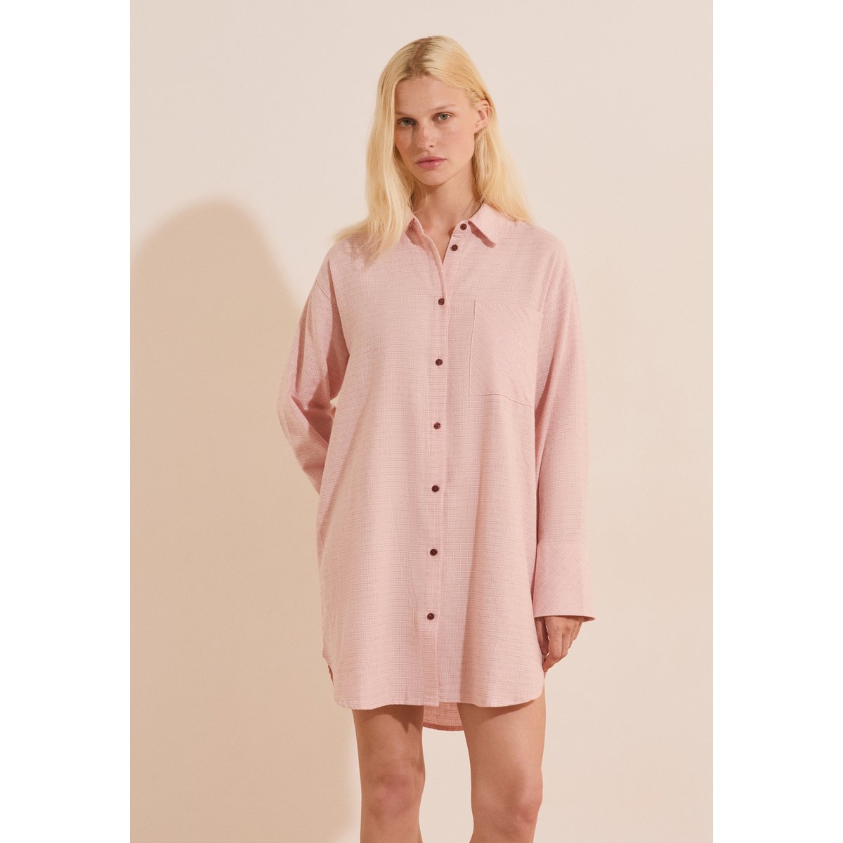 Chemise de nuit à carreaux en coton RAISA rose, ETAM