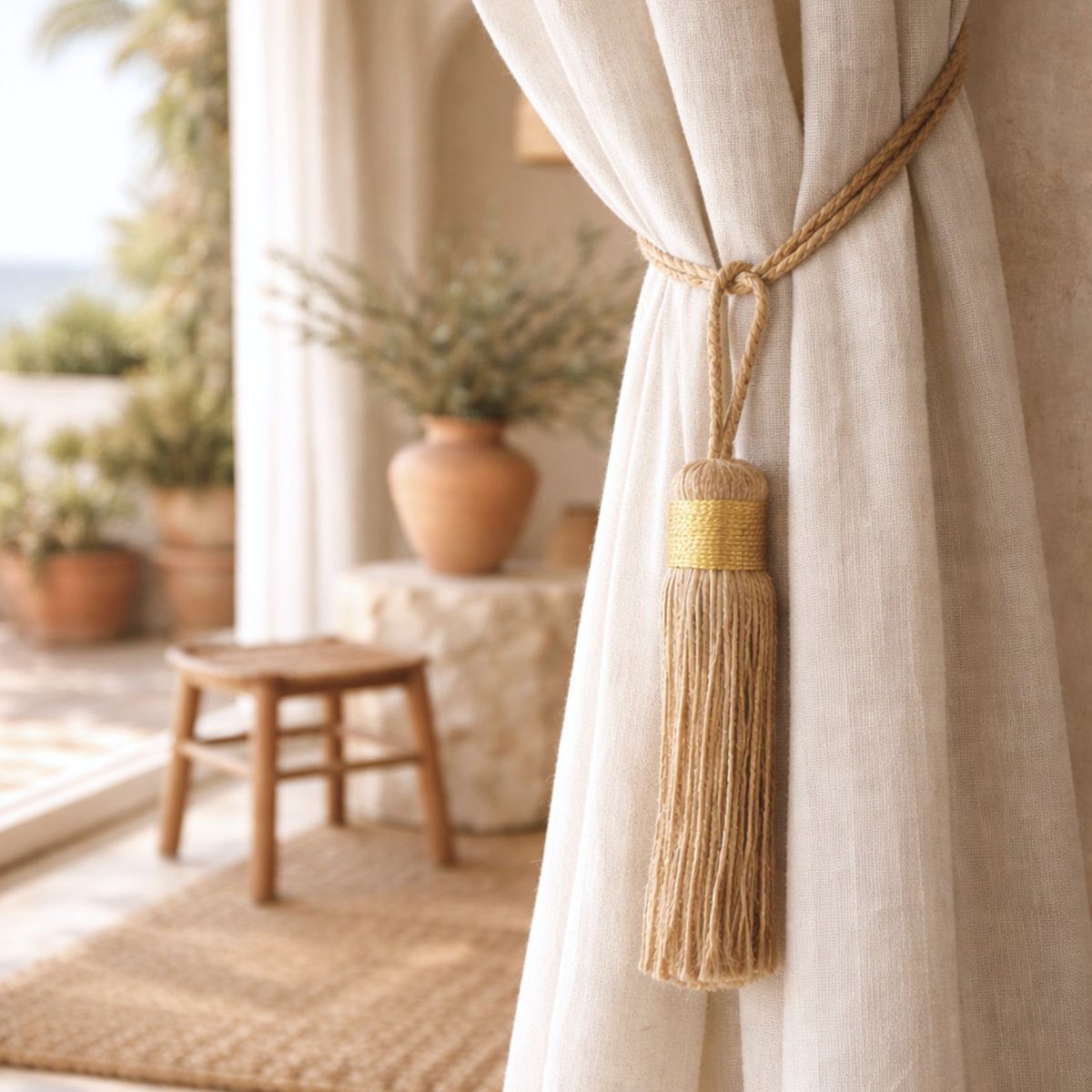 Embrasse pompon naturel -  LOJI jaune, HOME MAISON