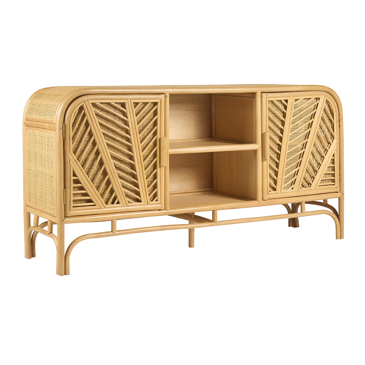 Buffet vintage en rotin 2 portes L150 cm GALON marron clair, MILIBOO