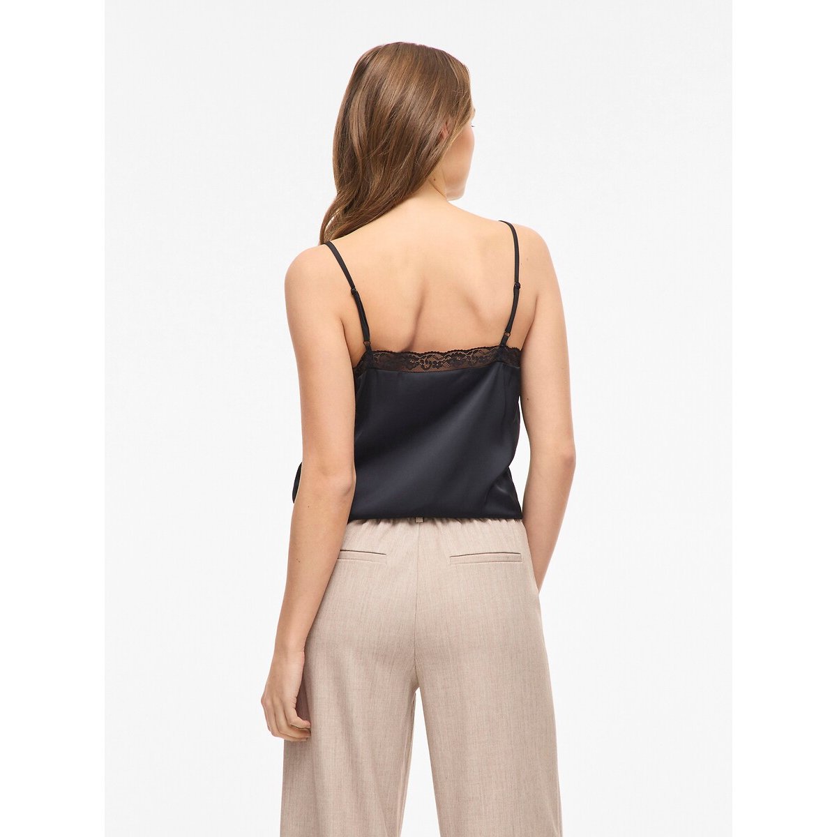 Top de encaje con cuello en pico negro, VILA