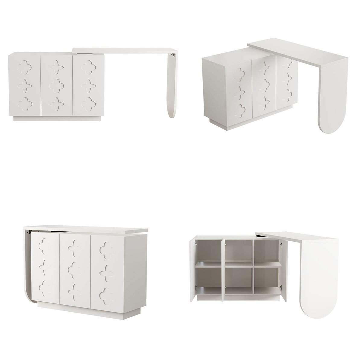 Bureau d’angle rotatif multifonction avec 3 tiroirs et rangement intégré, BABERCA blanc, MEUBLES COSY