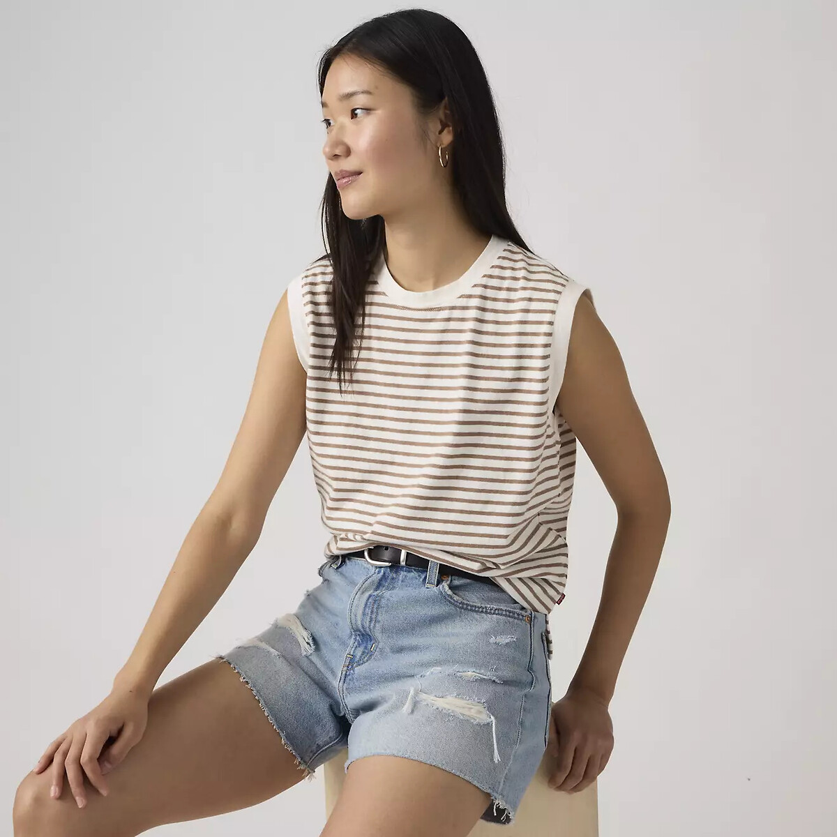 Maglietta senza maniche a righe rayé marron/blanc, LEVI'S