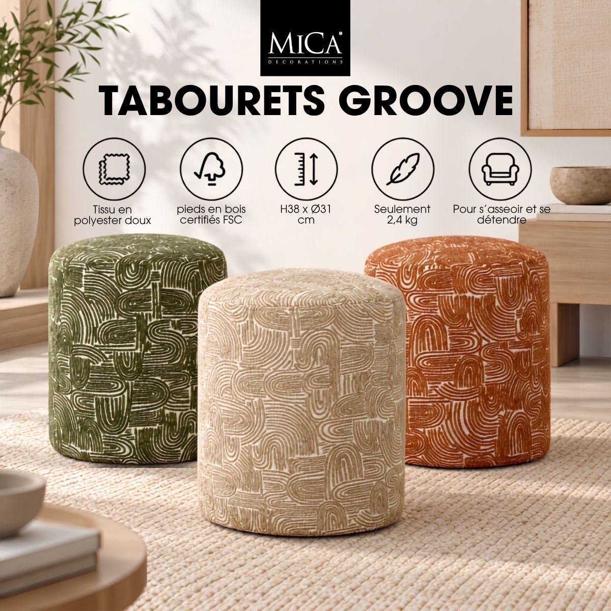 Tabouret GROOVE orange, MICA DECORATIONS