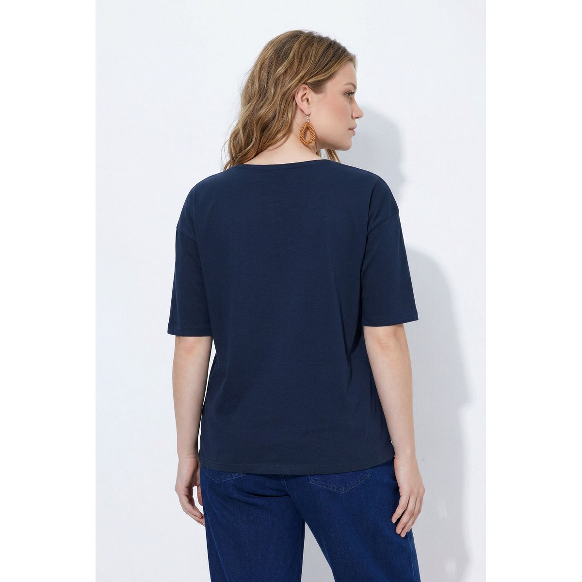 T-shirt en coton bio, poche à la base marine, ULLA POPKEN