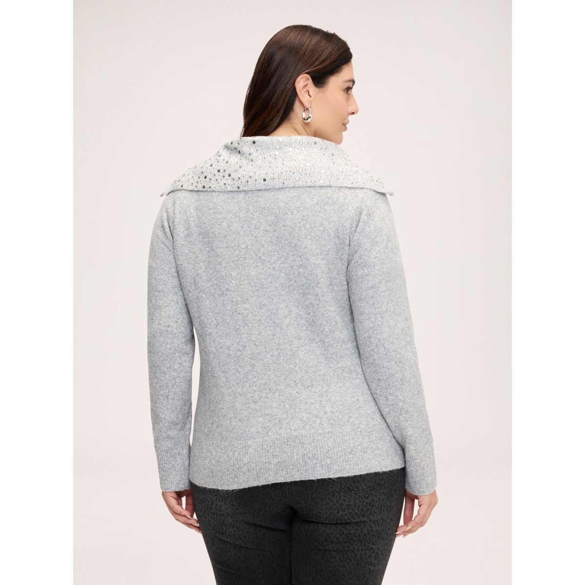 Pull avec col et appliqués brillants gris Fiorella Rubino | La Redoute