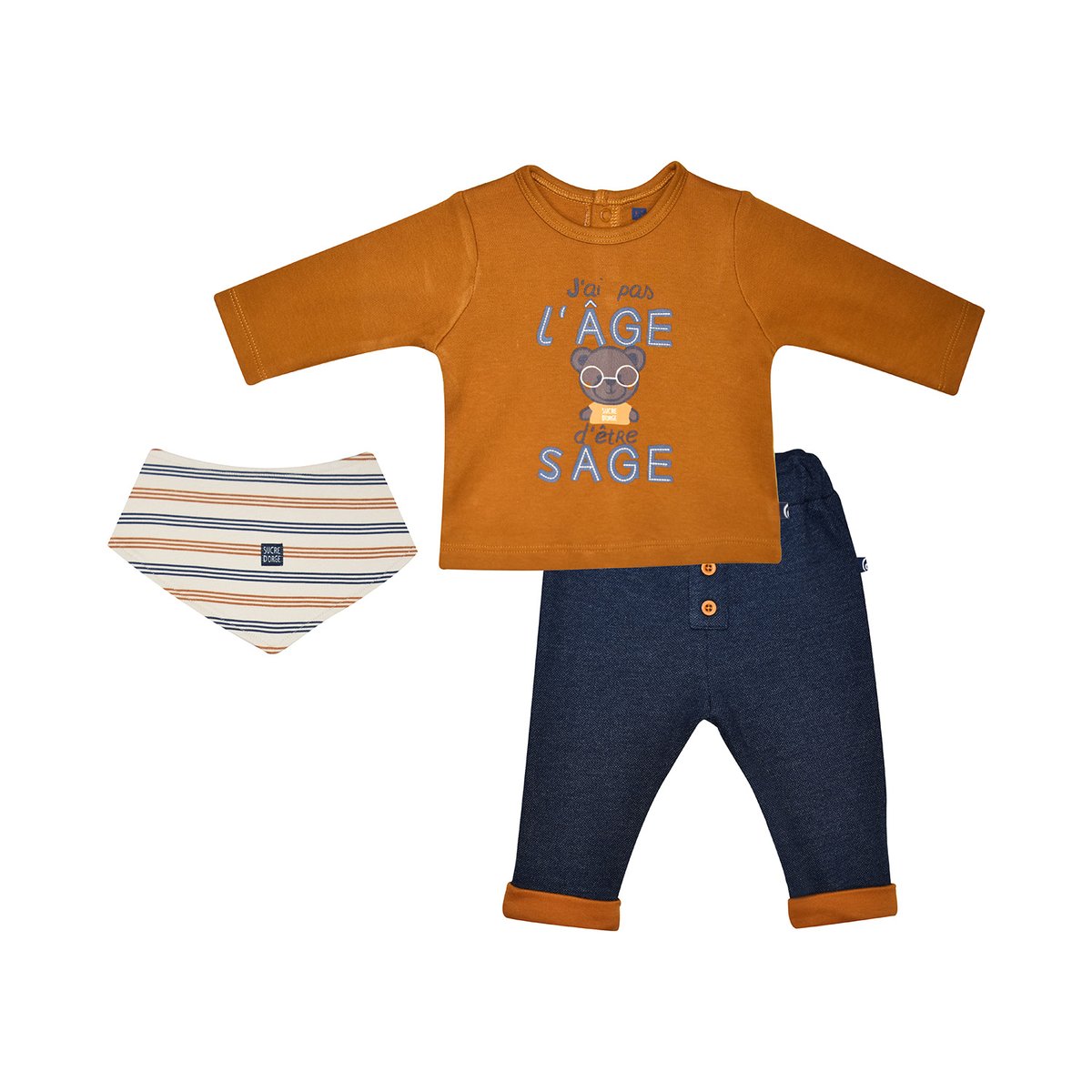 Tee shirt pantalon bavoir iago maille naissance beige, SUCRE D'ORGE