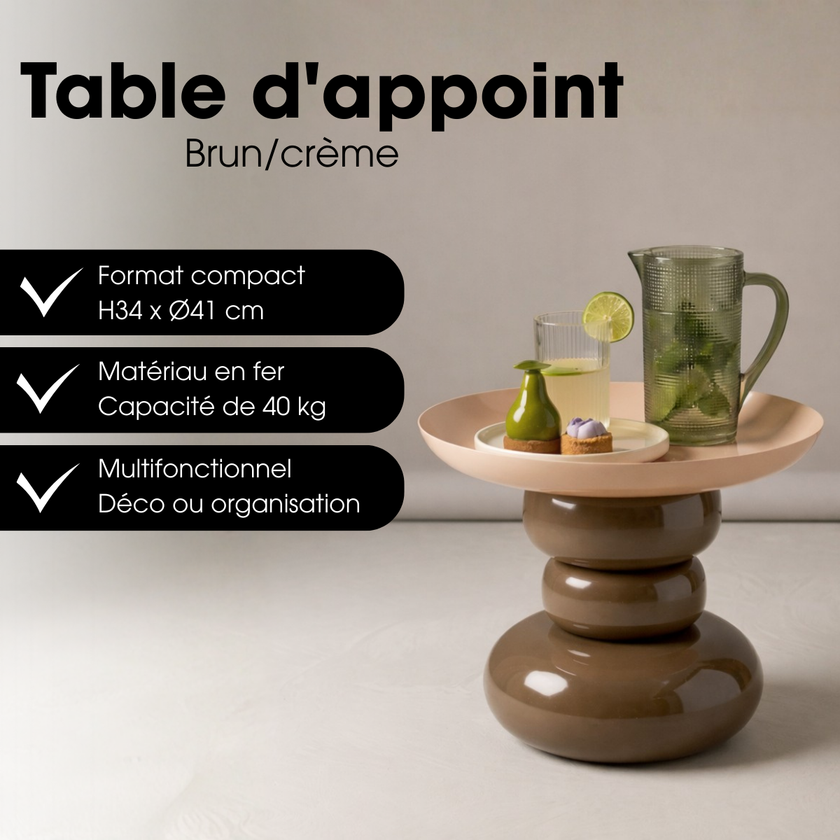 Table d'appoint ZITA brun, MICA DECORATIONS