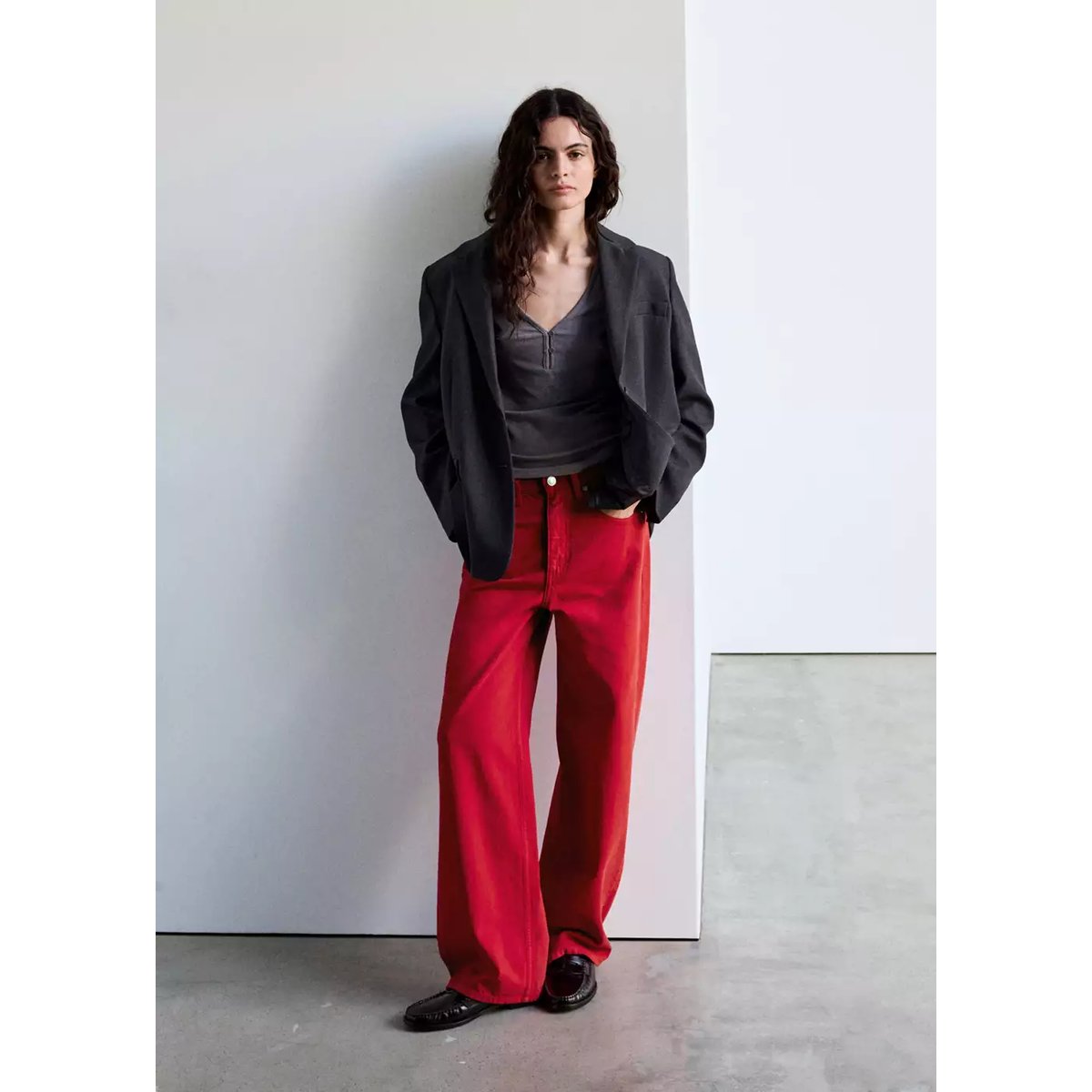 Jean droit coton rouge, MANGO