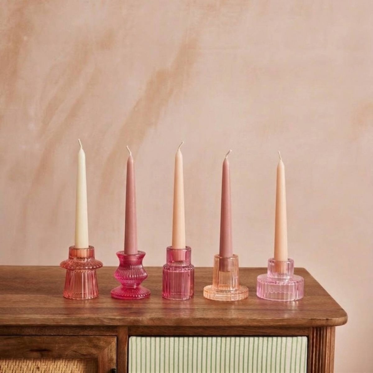 Set de 5 bougeoirs en verre assortis rose, HASHTAG DECO