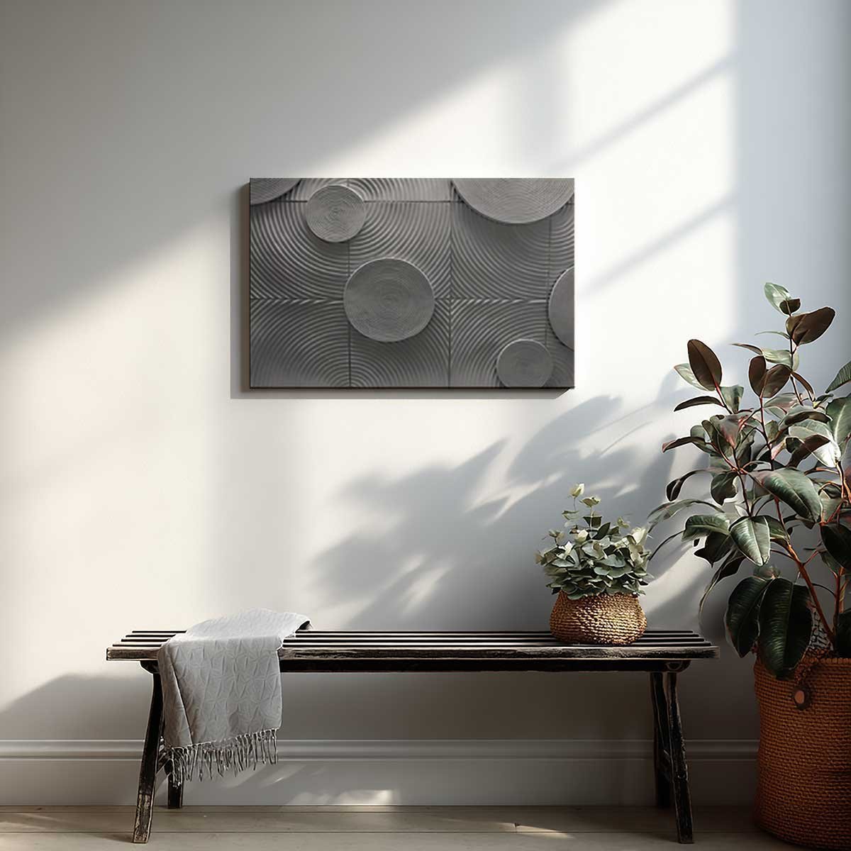 Tableau relief cercles gris toile imprimée, HEXOA