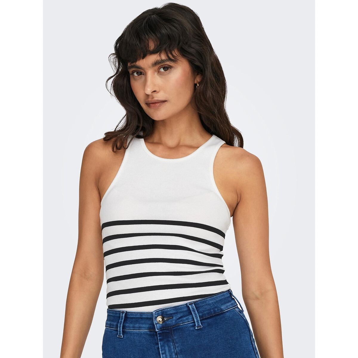 Tee shirt col rond sans manches blanc/noir, ONLY