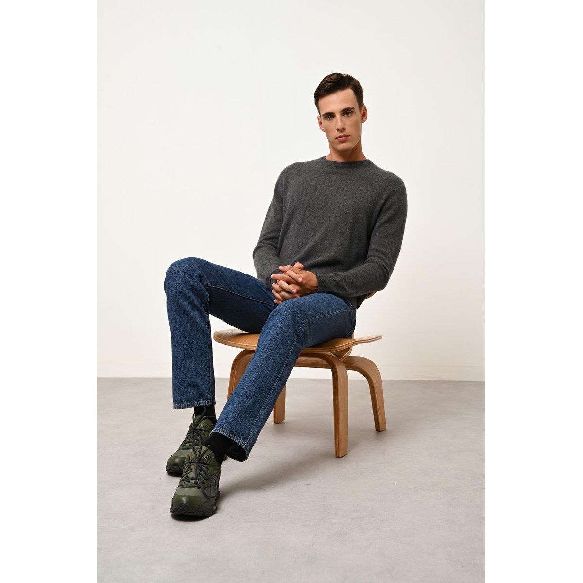 Pull Col Rond Anthracite Chiné Howard gris anthracite chiné, JUST CASHMERE