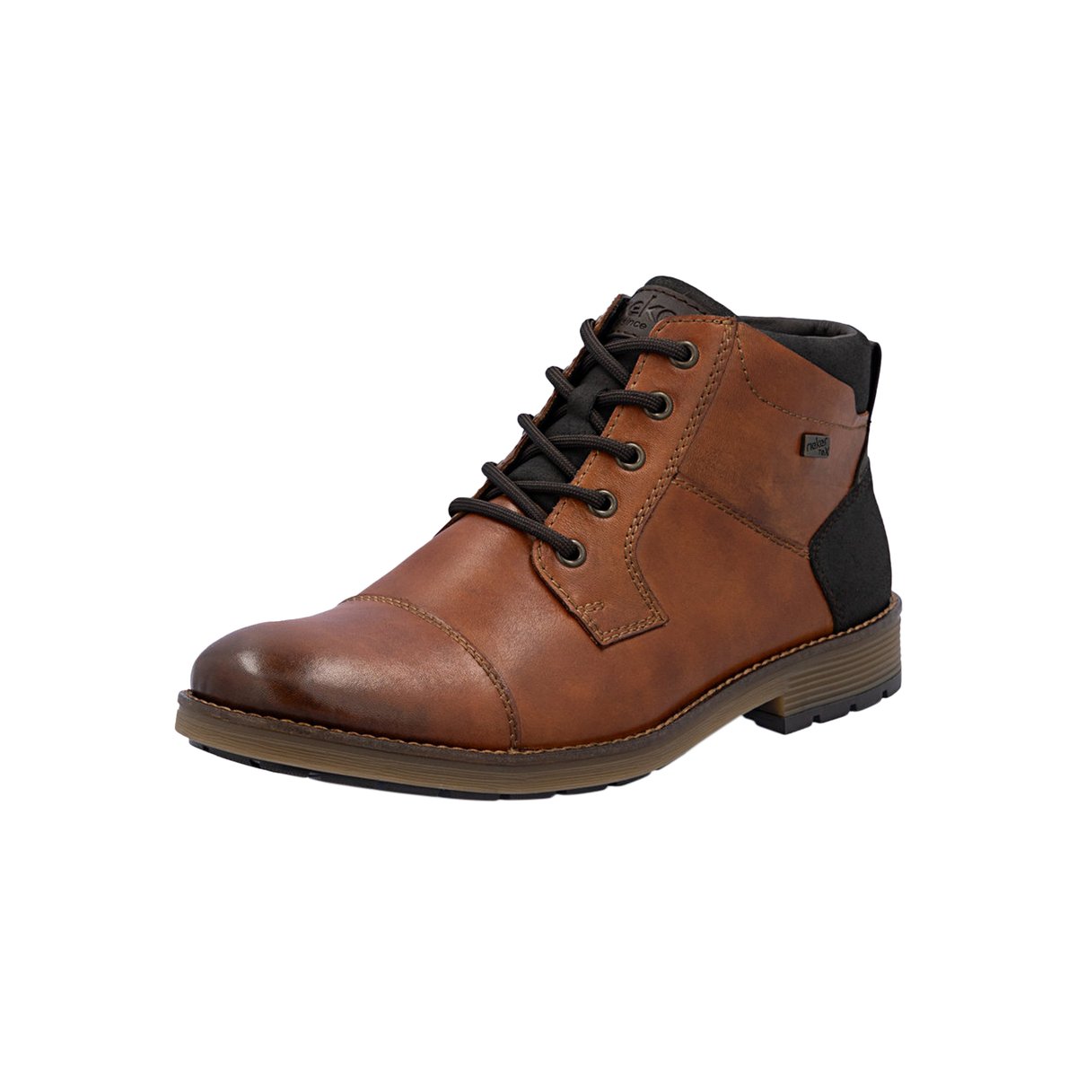 Bottines en cuir à talon plat avec un zip et des lacets ronds cognac, RIEKER