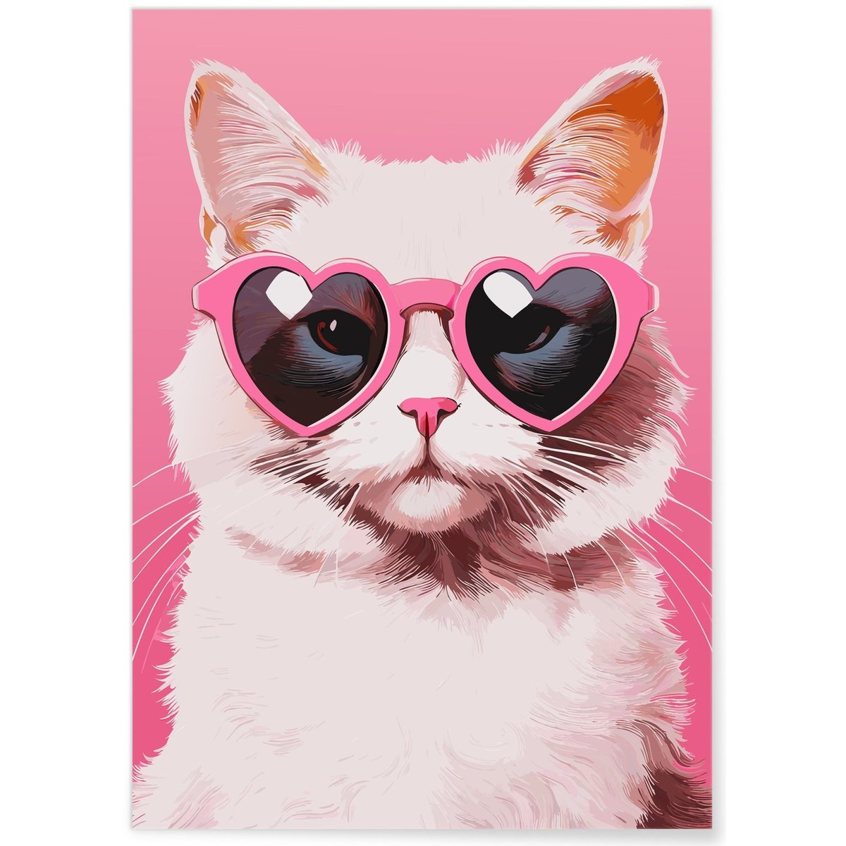 Affiche Chat lunettes coeur blanc, L'AFFICHERIE